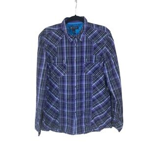 INC International Concepts Purple Plaid Western Shirt Men’s Large Long Sleeve
